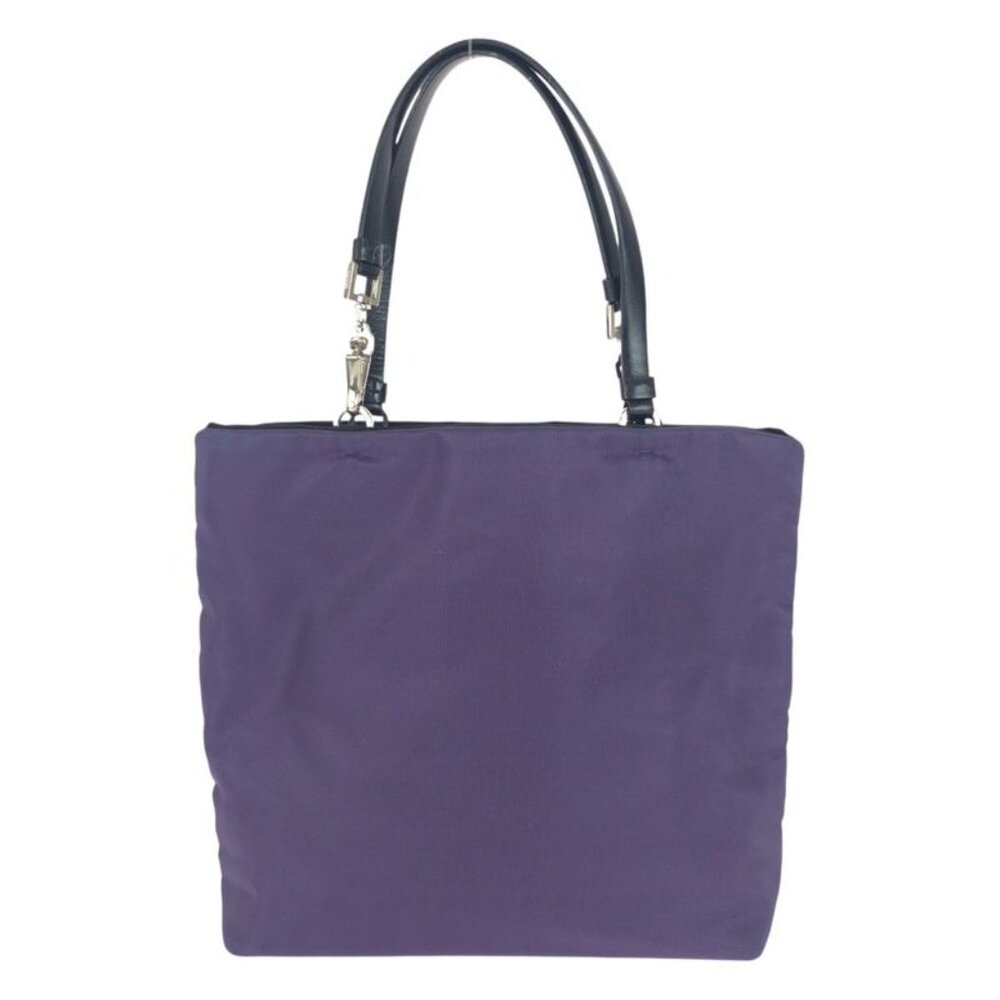 Prada Tessuto Triangle Logo Plate Purple Silver Hardware Nylon Leather Tote - Picture 2 of 9